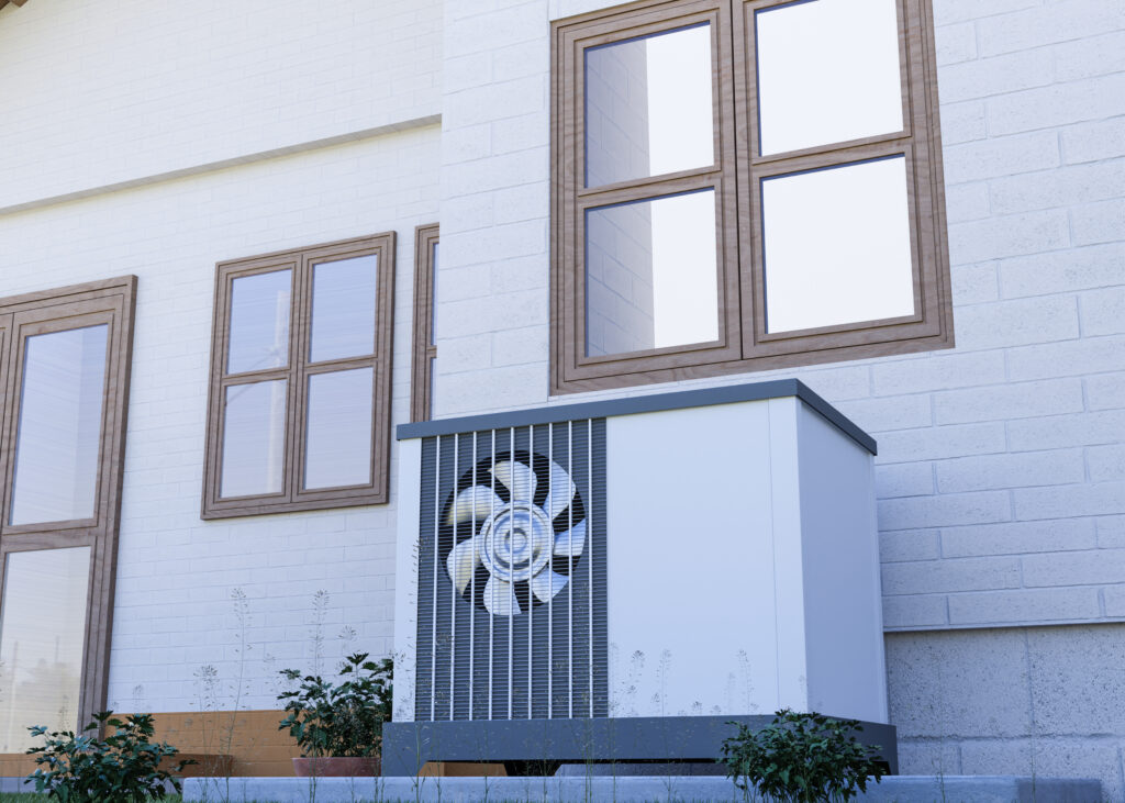 air source heat pump outside a house