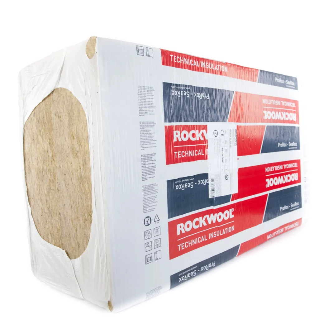 acoustic mineral wool bale wrapped in plastic. Branded Rockwool