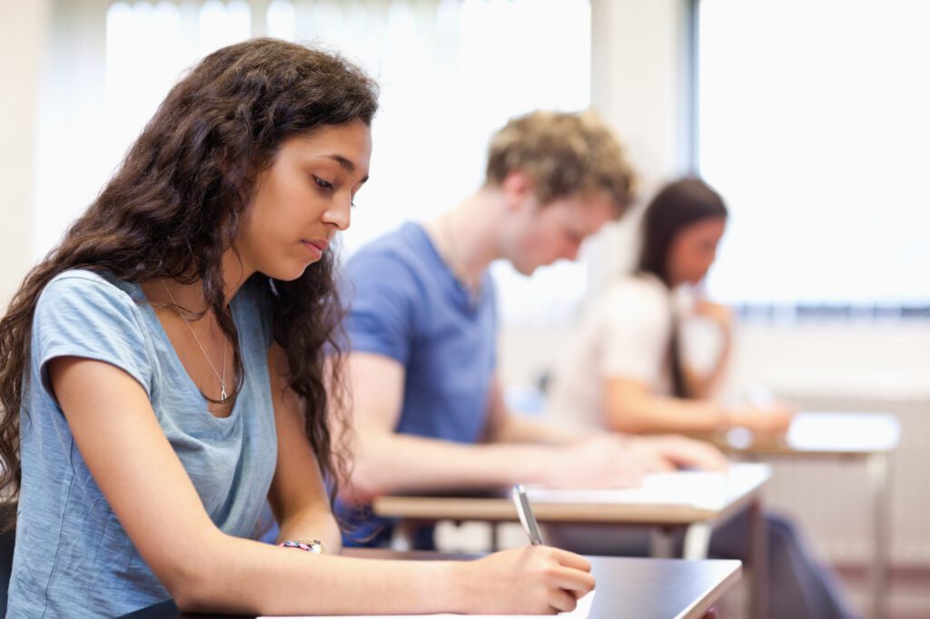 student taking an exam