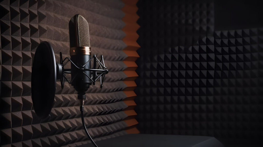 sound reducing foam in a recording studio with a professional microphone